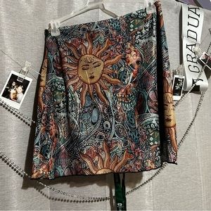 pretty sun print high waist skirt